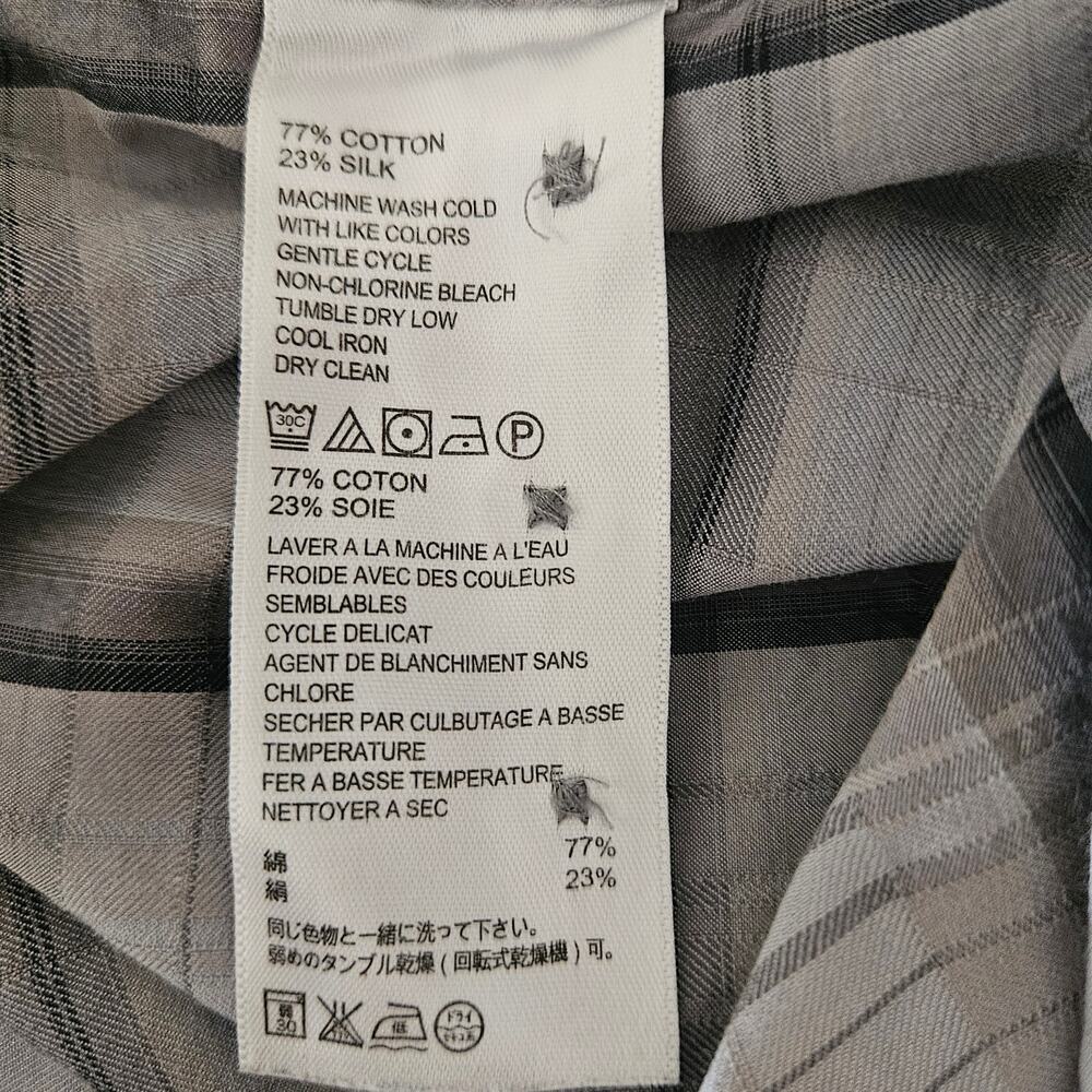 Tommy Bahama Gray Plaid Silk Cotton Blend Long Sleeve Button Up Shirt Men's XL - Picture 14 of 14